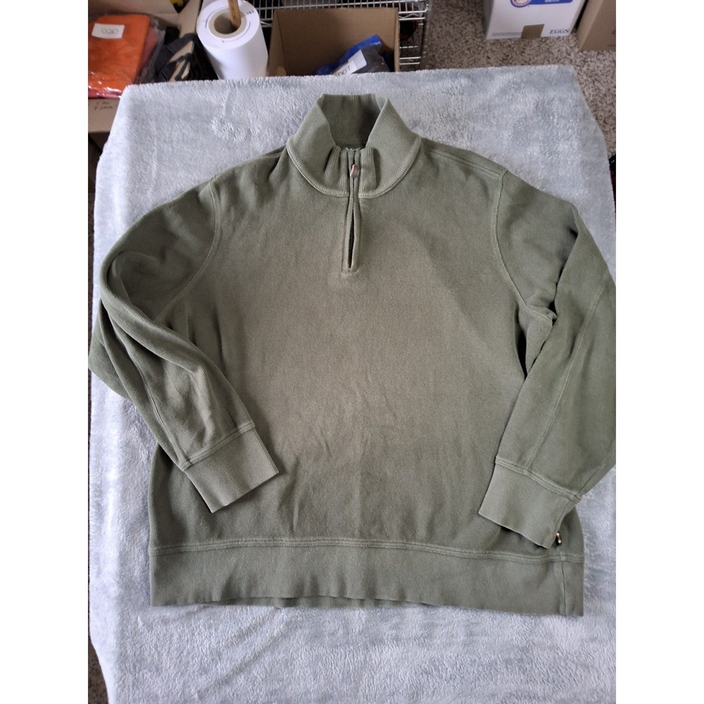 Mens Eddie Bauer Size XXL Green 1/4 Zip Long Sleeve Sweater Outdoors Preppy - Picture 1 of 11